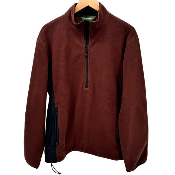 Eddie Bauer Jacket Mens Medium Brown Black Fleece 1/2 Zip Polartec Pullover - Picture 1 of 7